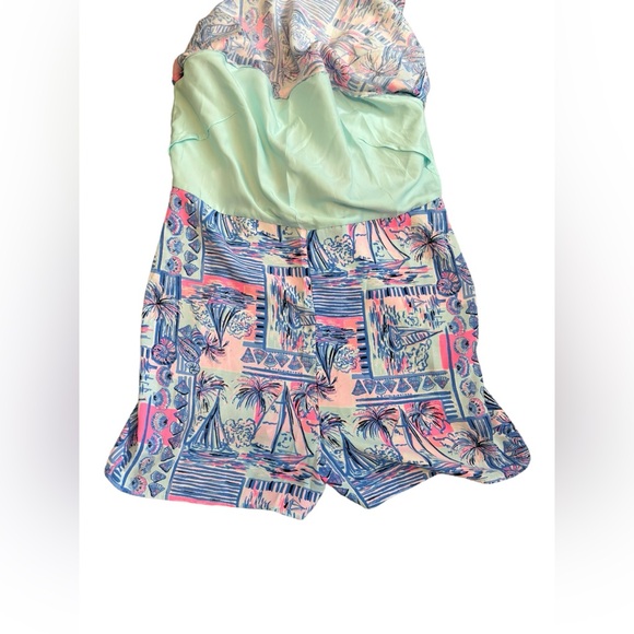 LIly Pulitzer Sahar Romper Pastel Blue Pink Tie Side Square Neck Size 10 - Picture 6 of 9